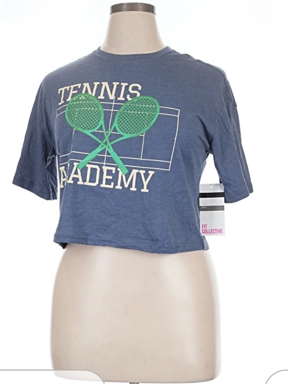 NWT Fit Collective Tennis Academy Blue Graphic Crop Tee, Size L